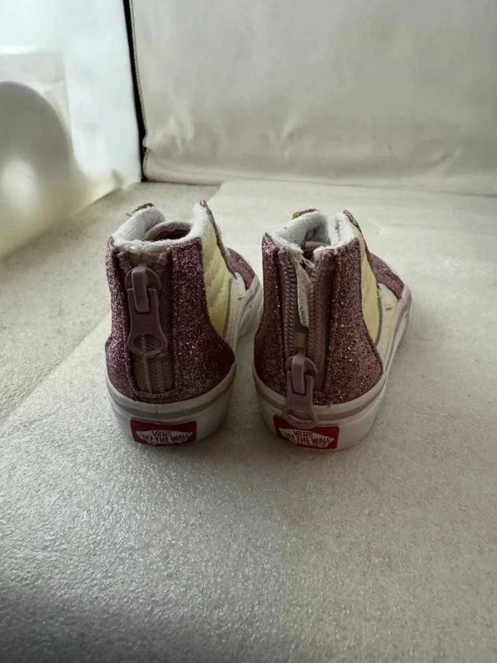 VANS Shoes Girl Toddler Size 5.5 Sk8-Hi Zip Glitter Two Tone Walking Pink Yellow